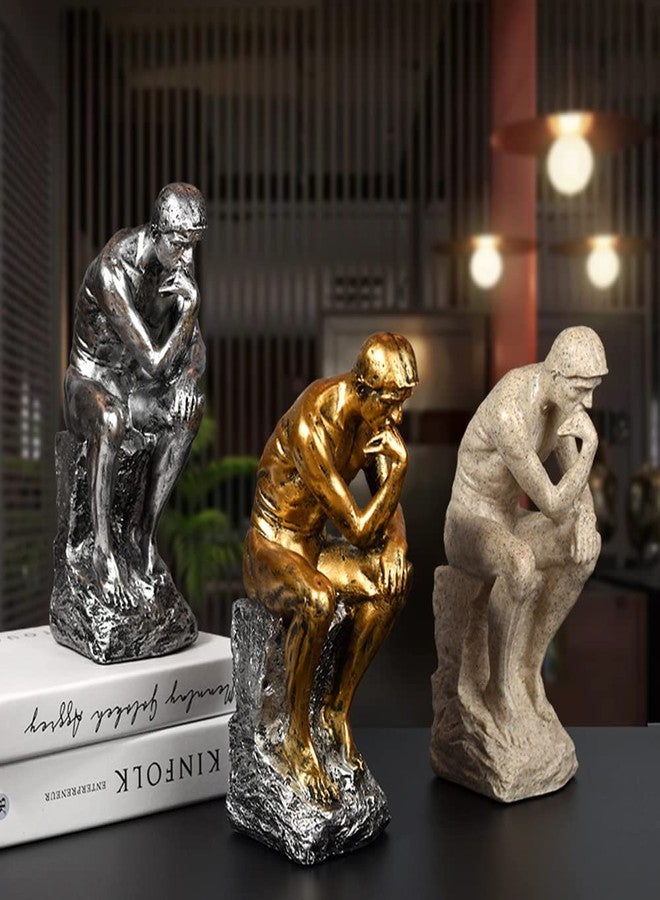 FUNSXBUG 10 Inch Resin The Thinker Statue Thinking Man Sculptures Collectible Figurine Home Office Decor Living Room Decoration (Gold) - Image 5